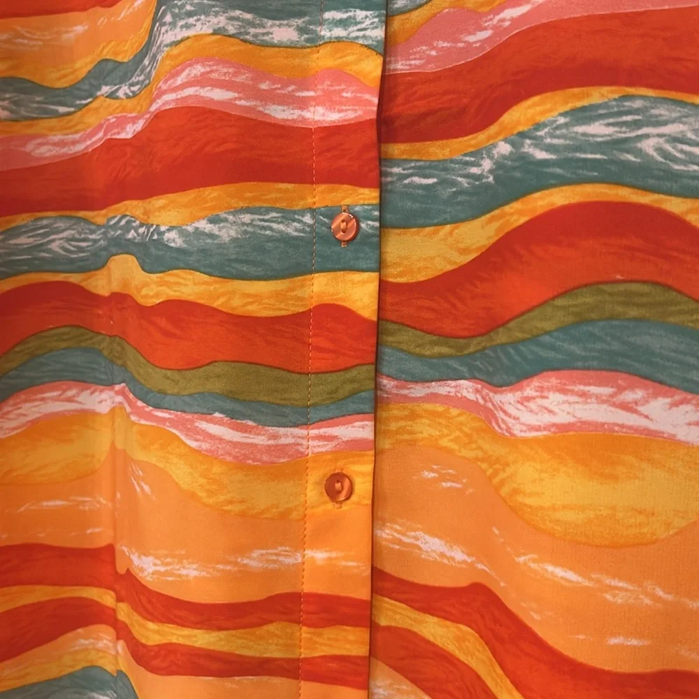 Entro Multicolor Loose Fit Button Up Short Sleeve Top Women’s Size Large - Picture 4 of 10